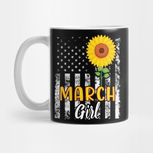 US Flag And Sunflower Happy Birthday March Girl Daughter Mug